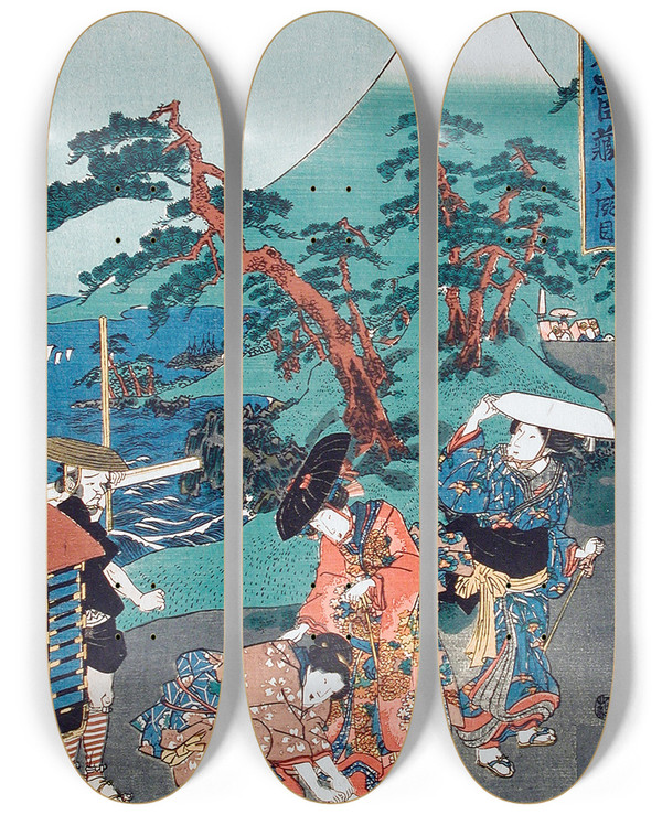 Triptych art skateboard deck of Utagawa Kunisada Toyokuni Iii Act Viii Konamis Bridal Procession by Utagawa Kunisada (Toyokuni III) (1786-1865)