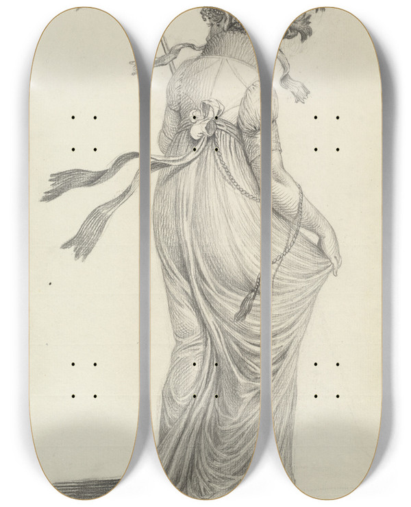 Triptych art skateboard deck of Carl Wilhelm Kolbe The Elder A Fashionable Young Woman Seen From Behind by Carl Wilhelm Kolbe the elder (1757-1835)