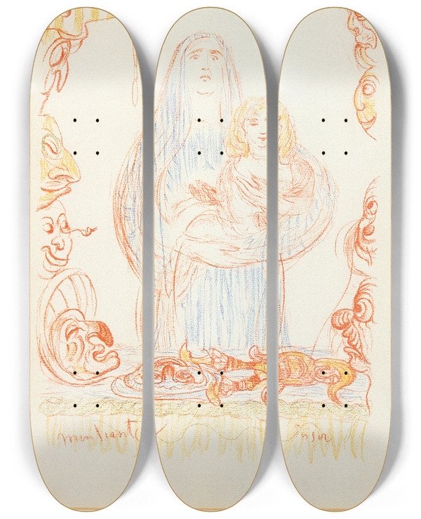 Triptych art skateboard deck of James Ensor De Bedelares by James Ensor (1860-1949)