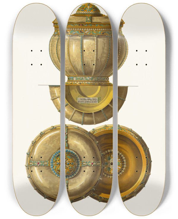 Triptych art skateboard deck of Fedor Grigoryevich Solntsev Kostianaia Bratina Ukrashennaia Finiftiu by Fedor Grigoryevich Solntsev (1801-1892)