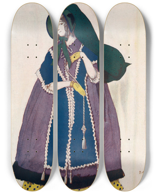 Triptych art skateboard deck of Lon Bakst Projet De Costume Excut Par Lon Bakst Pour Le Ballet Les Papillons_2 by Leon Bakst (1866-1924)