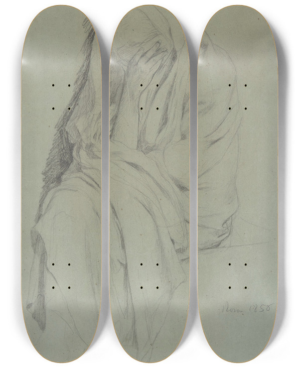 Triptych art skateboard deck of Edgar Degas Study For Vieille Italienne by Edgar Degas (1834-1917)