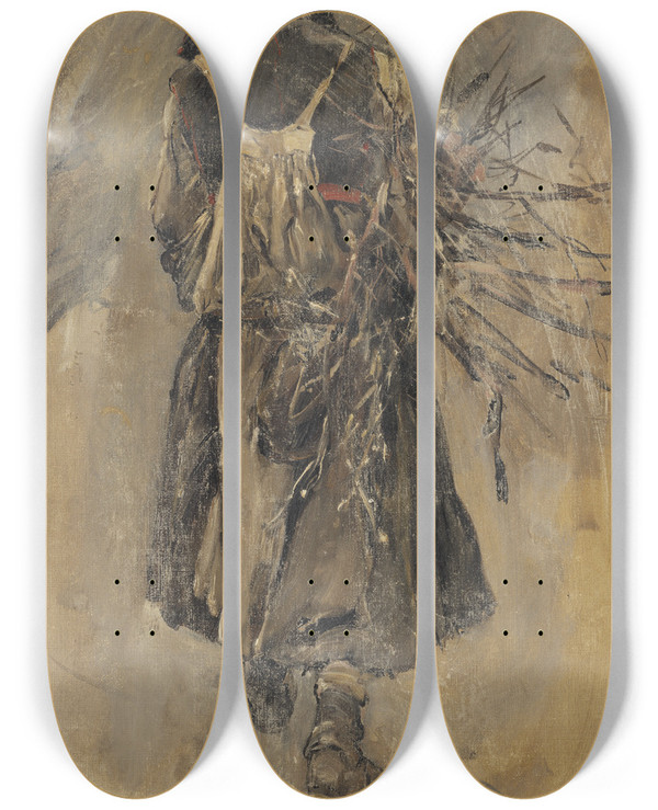 Triptych art skateboard deck of Carl Gustaf Hellqvist A Woman Study For Sancta Simplicitas by Carl Gustaf Hellqvist (1851-1890)