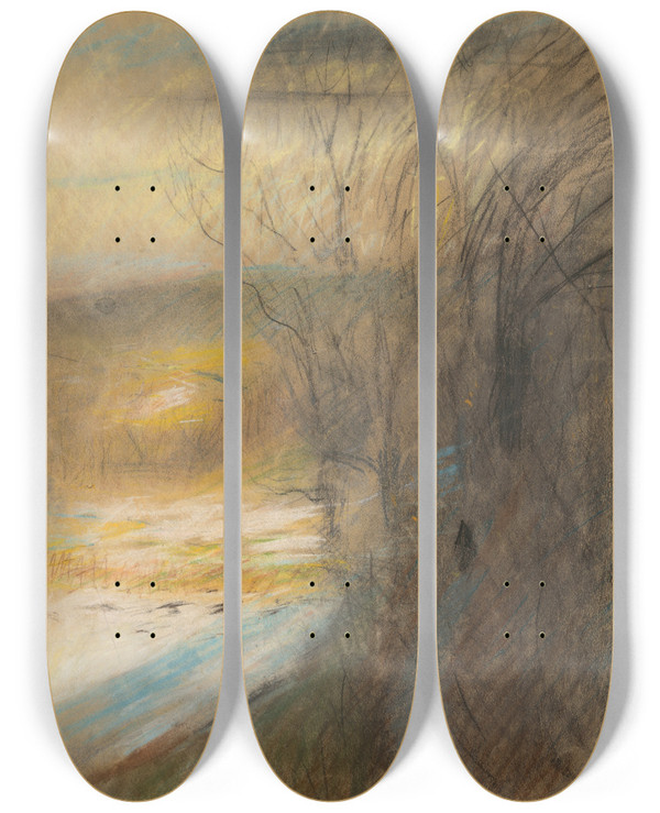 Triptych art skateboard deck of Ladislav Mednynszky Landscape_1 by Ladislav Mednyanszky (1852-1919)