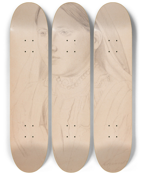 Triptych art skateboard deck of Stanisaw Cercha Portret Kobiety by Stanislaw Cercha (1867-1919)