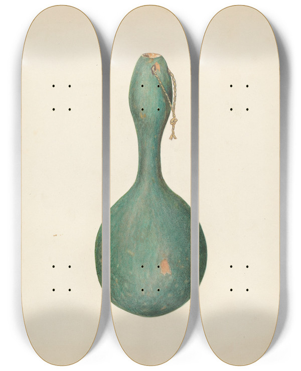 Triptych art skateboard deck of Sydney Roberts Gourd Bottle by Sydney Roberts