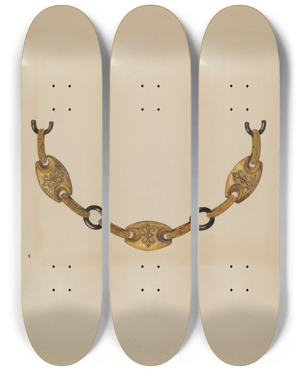 Triptych art skateboard deck of Katherine Hastings Necklace by Katherine Hastings