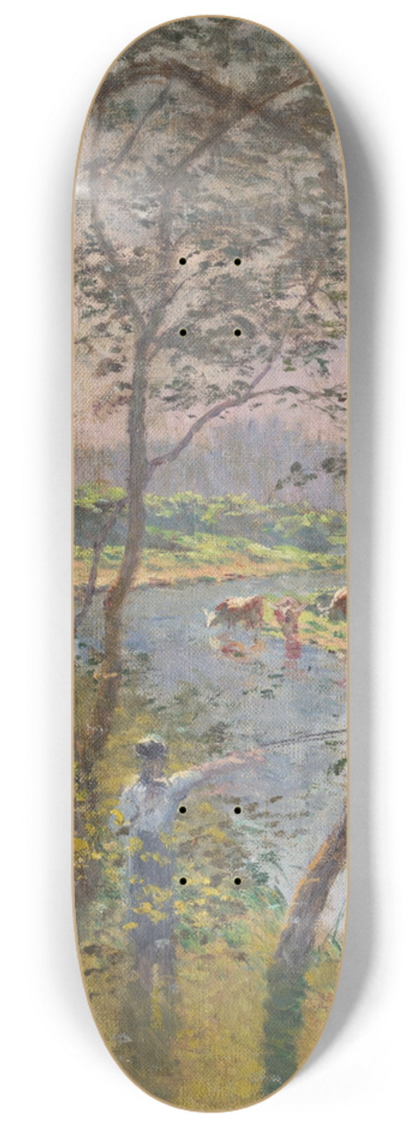 Ferdinand Katona - Landscape with a River and Cattle Watering 8.25 inch art skate deck