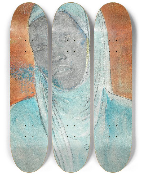 Triptych art skateboard deck of Glyn Warren Philpot Womans Head by Glyn Warren Philpot (1884-1937)