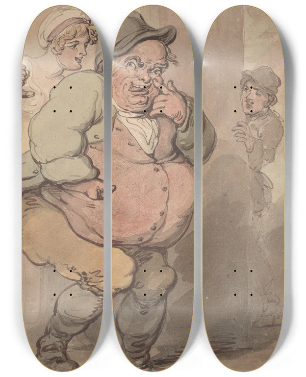 Triptych art skateboard deck of Thomas Rowlandson Smock Alley by Thomas Rowlandson (1756-1827)