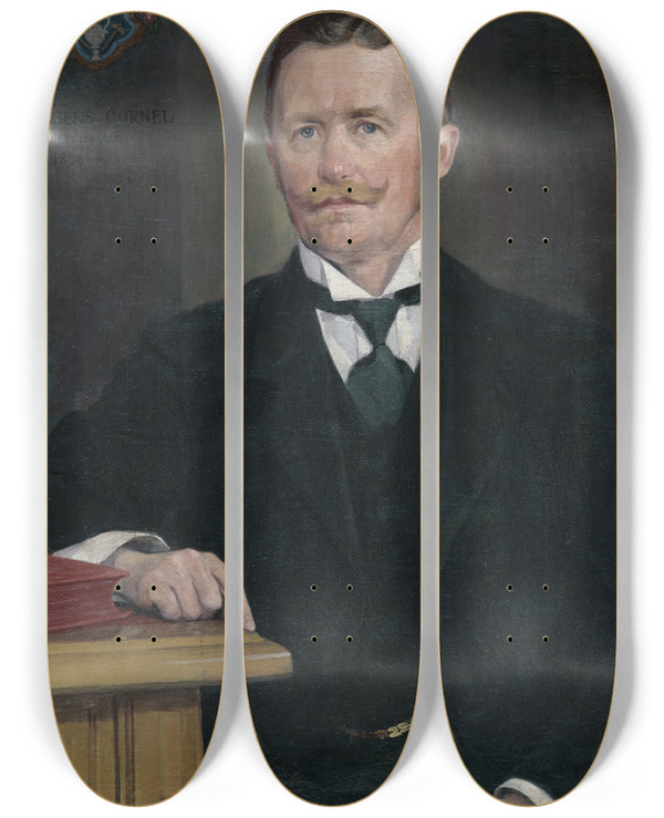 Triptych art skateboard deck of Jozef Hanula Cornel Folgens by Jozef Hanula (1863-1944)