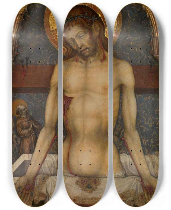Triptych art skateboard deck of Michele Giambono The Man Of Sorrows by Michele Giambono (1400-1462)