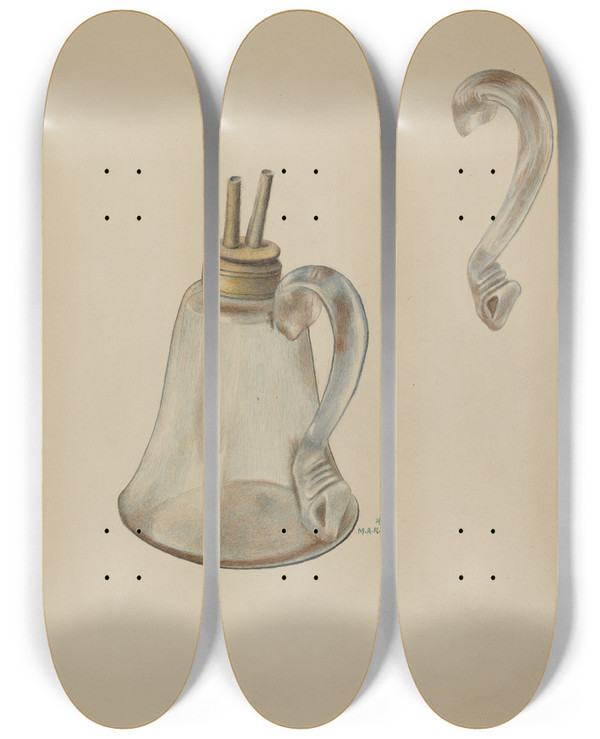 Triptych art skateboard deck of Margaret Stottlemeyer Whale Oil Lamp by Margaret Stottlemeyer
