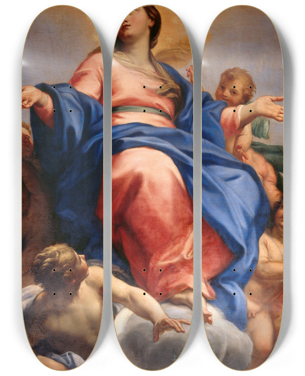 Triptych art skateboard deck of Carlo Maratti Immaculate Conception by Carlo Maratti (1625-1713)