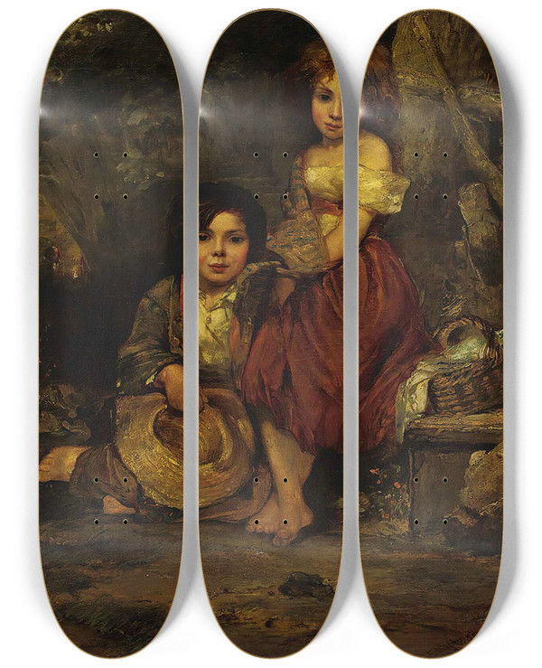 Triptych art skateboard deck of William Frederick Witherington The Young Picnickers by William Frederick Witherington (1785-1865)