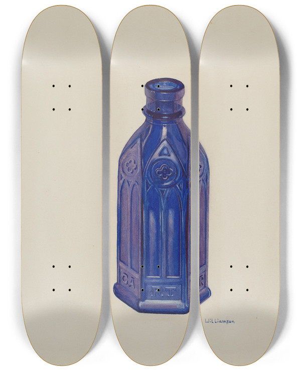 Triptych art skateboard deck of Jack Williamson Ink Bottle by Jack Williamson