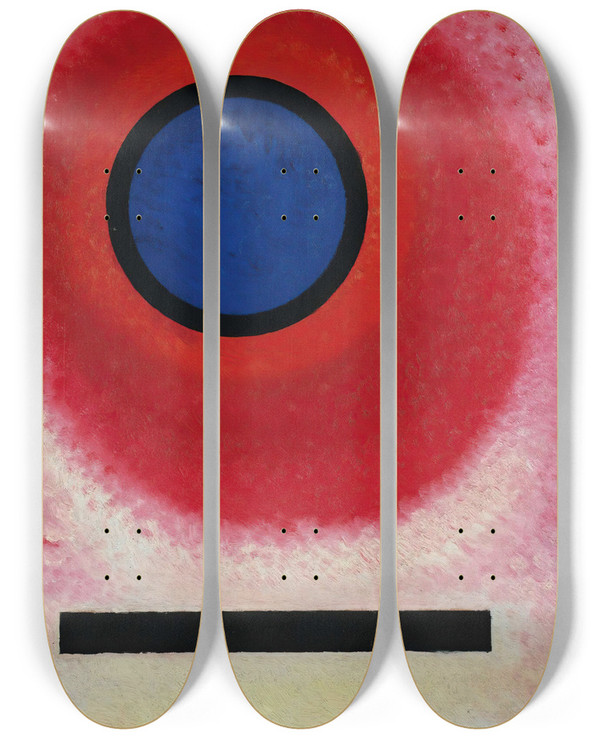Triptych art skateboard deck of Wassily Kandinsky Blauer Kreis No 2 Cercle Bleu Ii by Wassily Kandinsky (1866-1944)