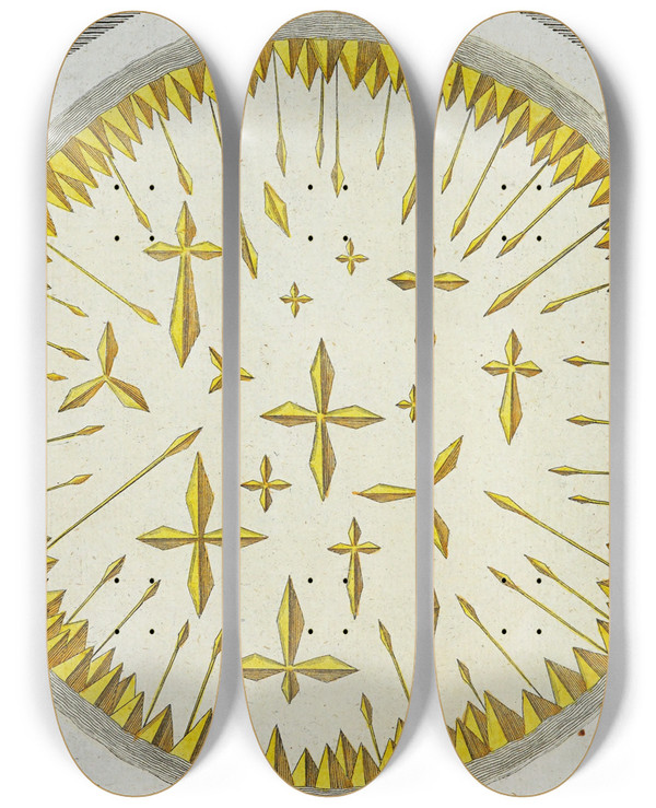Triptych art skateboard deck of Martin Frobenius Ledermuller Amusement Microscopique Tant Pour Lesprit Que Pour Les Yeux Pl012 by Martin Frobenius Ledermu%Cc%88Ller (1719-1769)