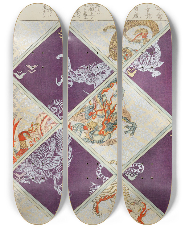 Triptych art skateboard deck of Nakayasu Shinzabur Shin Zuan Pl 18 by Nakayasu Shinzaburo (1892)