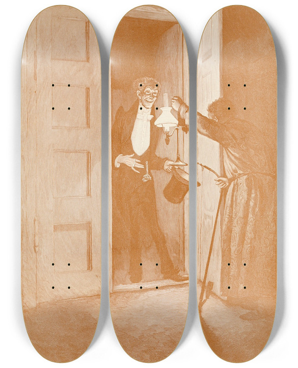 Triptych art skateboard deck of Hans Tegner Fairy Tales And Stories Pl41 by Hans Tegner (1853-1932)