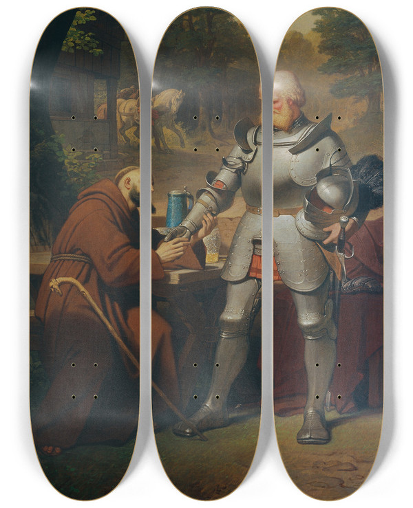 Triptych art skateboard deck of Philipp Von Foltz Szene Aus Goethes Gtz Von Berlichingen by Philipp Von Foltz (1805-1877)