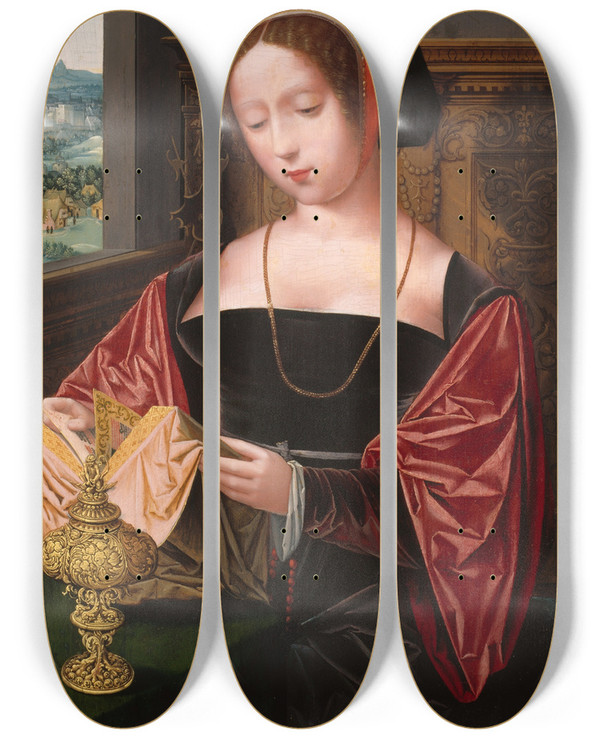 Triptych art skateboard deck of Master Of The Female Halflengths A Lady Reading Saint Mary Magdalene by Master Of The Female Half Lengths (1520-1550)