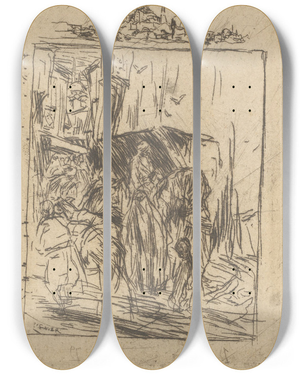 Triptych art skateboard deck of Marius Bauer Twee Voorstellingen Uit Adrianopel_2 by Marius Bauer (1867-1932)