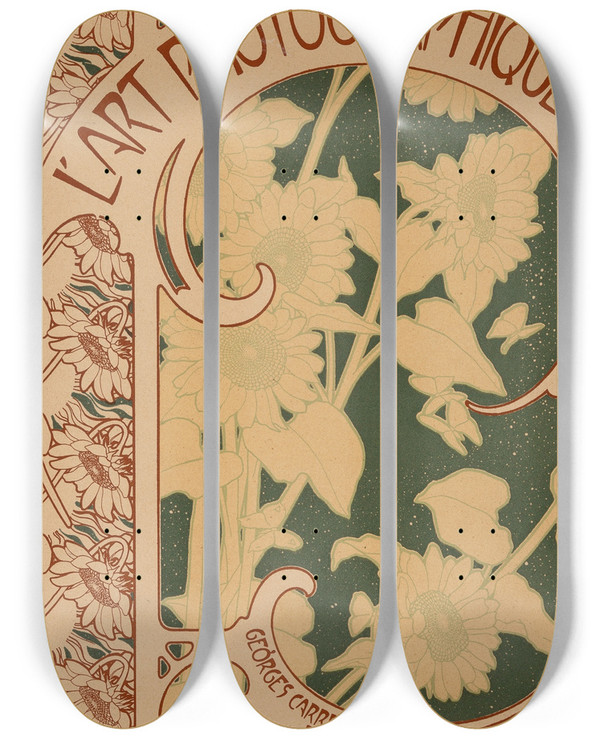 Triptych art skateboard deck of Alphonse Mucha Lart Photographique No 10 Lart Photographique Cover by Alphonse Mucha (1860-1939)