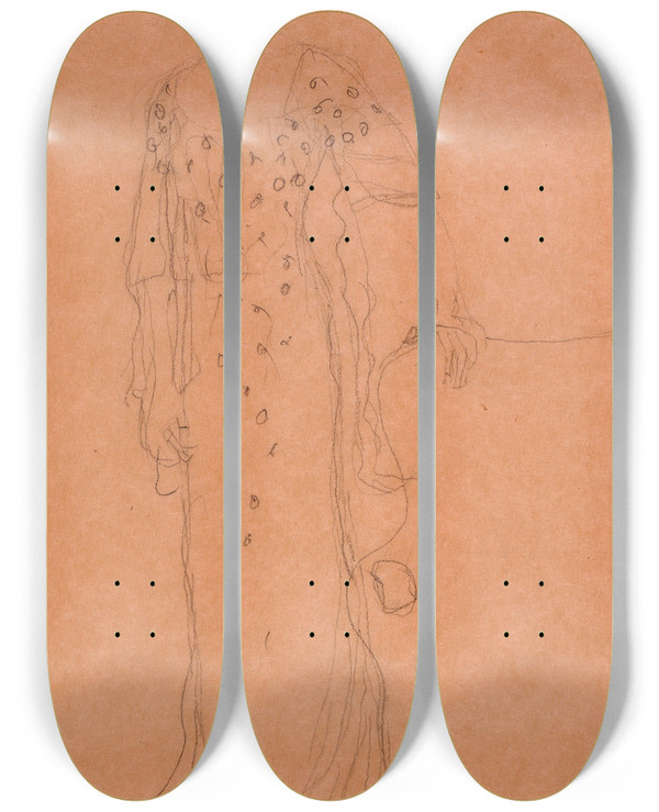 Triptych art skateboard deck of Gustav Klimt Study For Portrait Of Adele Blochbauer I by Gustav Klimt (1862-1918)