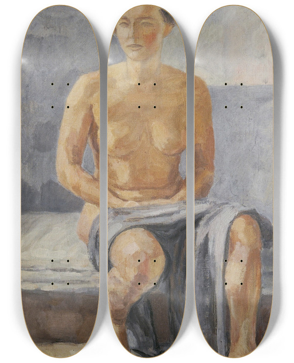 Triptych art skateboard deck of Walther Gamerith Sitzender Weiblicher Akt by Walther Gamerith (1903-1949)