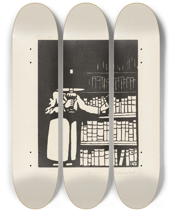 Triptych art skateboard deck of Flix Vallotton The Bibliophile by Felix Vallotton (1865-1925)