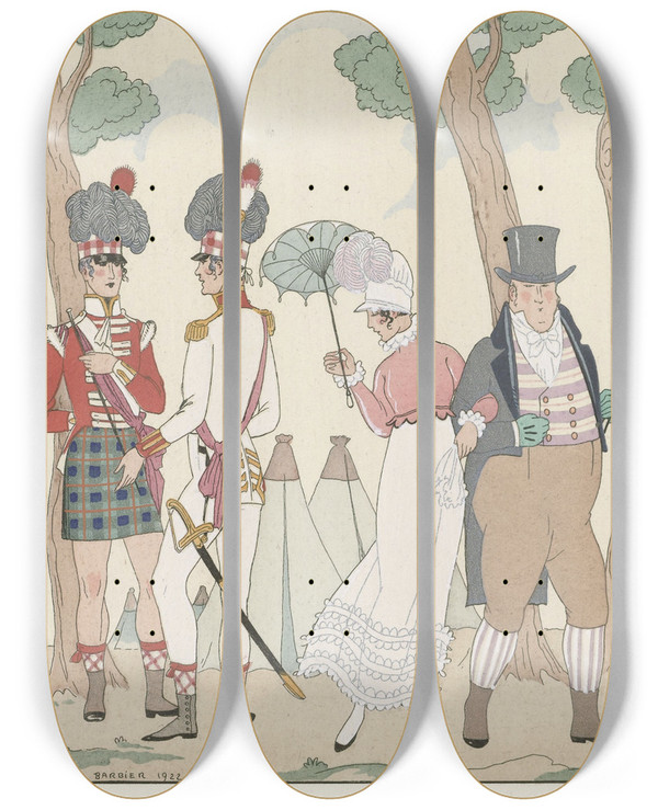 Triptych art skateboard deck of George Barbier Venez Donc Ma Bonne Amie by George Barbier (1882-1932)