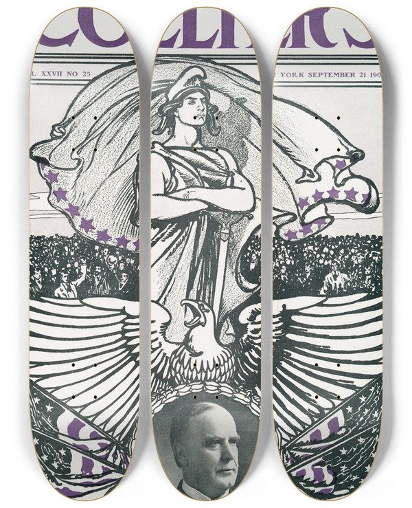 Triptych art skateboard deck of Edward Penfield Colliers Vol Xxvii by Edward Penfield (1866-1925)