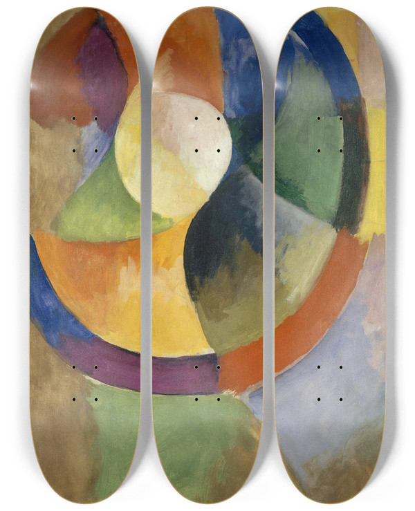 Triptych art skateboard deck of Robert Delaunay Formes Circulaires Soleil N 2 by Robert Delaunay (1885-1941)