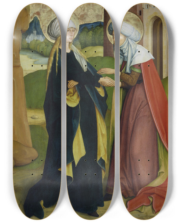 Triptych art skateboard deck of Master Of The Pfullendorf Altar The Visitation by Master Of The Pfullendorf Altar