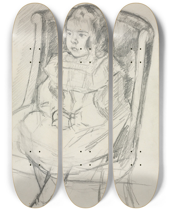 Triptych art skateboard deck of Mary Cassatt Simone Seated by Mary Cassatt (1844-1926)