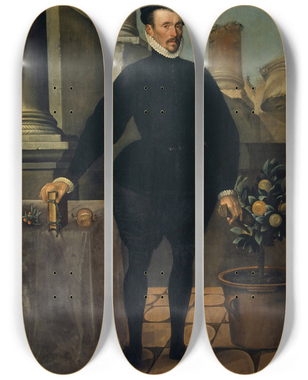 Triptych art skateboard deck of Hans Bock The Elder Portrait Of The Professor Of Medicine Felix Platter by Hans Bock The Elder (1550-1624)