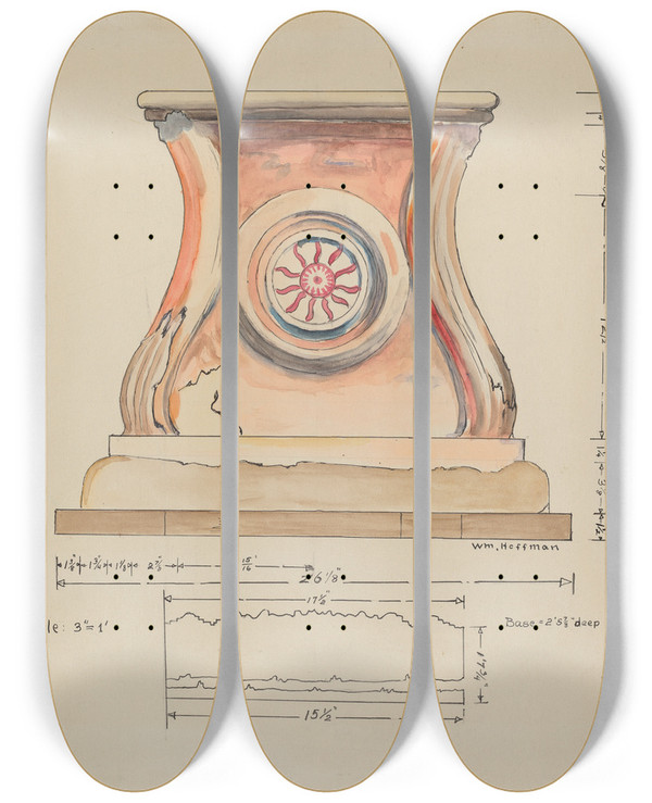 Triptych art skateboard deck of William Hoffman Baptismal Font by William Hoffman