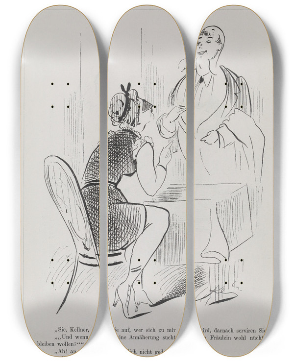 Triptych art skateboard deck of Karel Klic Bilderbuch Fur Hagestolze Pl094 by Karel Klic (1841-1926)