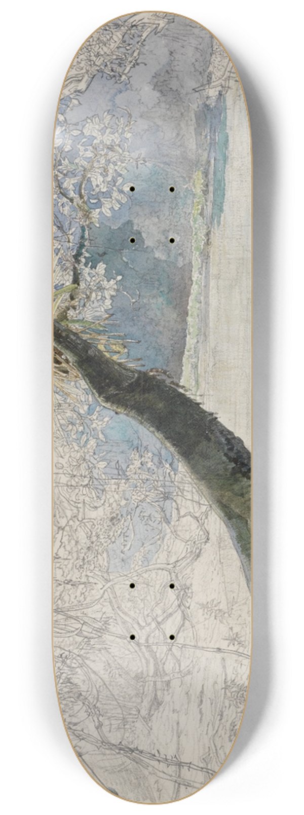 Ferdinand Keller - Landschaft am Seeufer 8.25 inch art skate deck