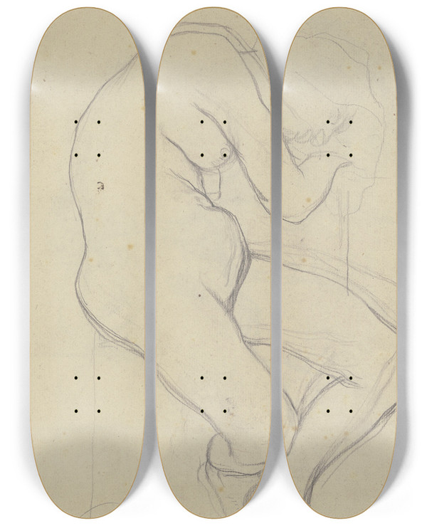 Triptych art skateboard deck of Victor Mller Weiblicher Akt Am Tisch Sitzend Den Kopf Aufgesttzt by Victor Muller (1829-1871)