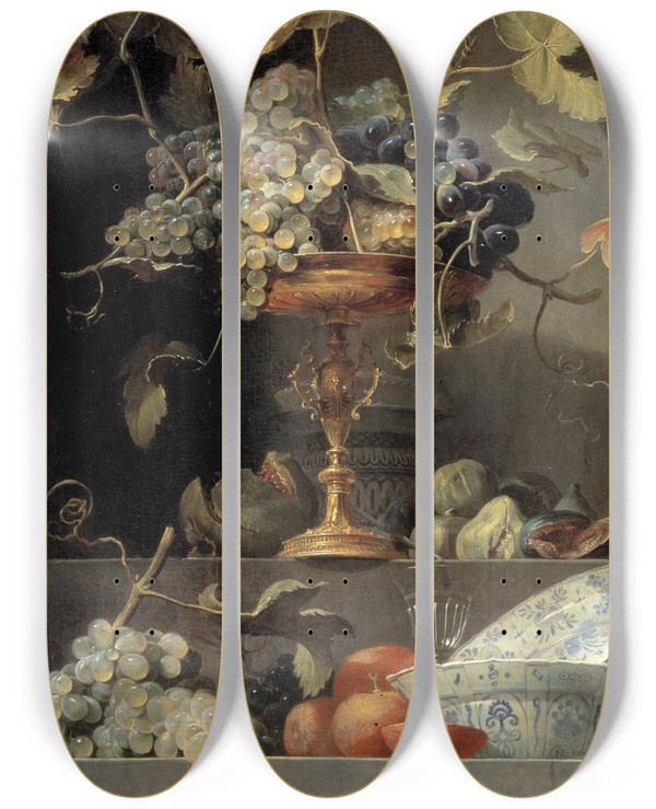 Triptych art skateboard deck of Frans Snyders Still Life With Fruit Bowl In A Niche by Frans Snyders (1579-1657)