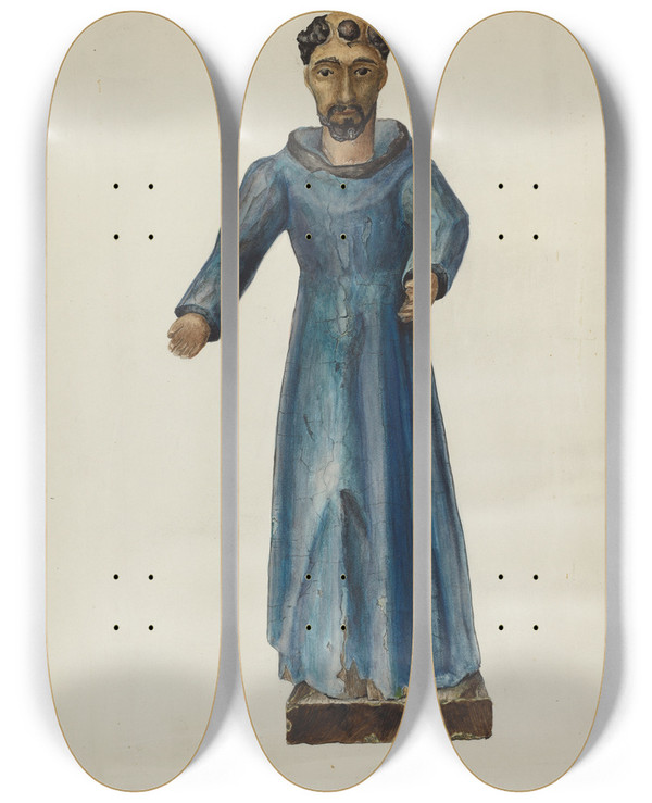 Triptych art skateboard deck of Joseph Gross San Antonio De Padua Santo Bulto by Joseph Gross