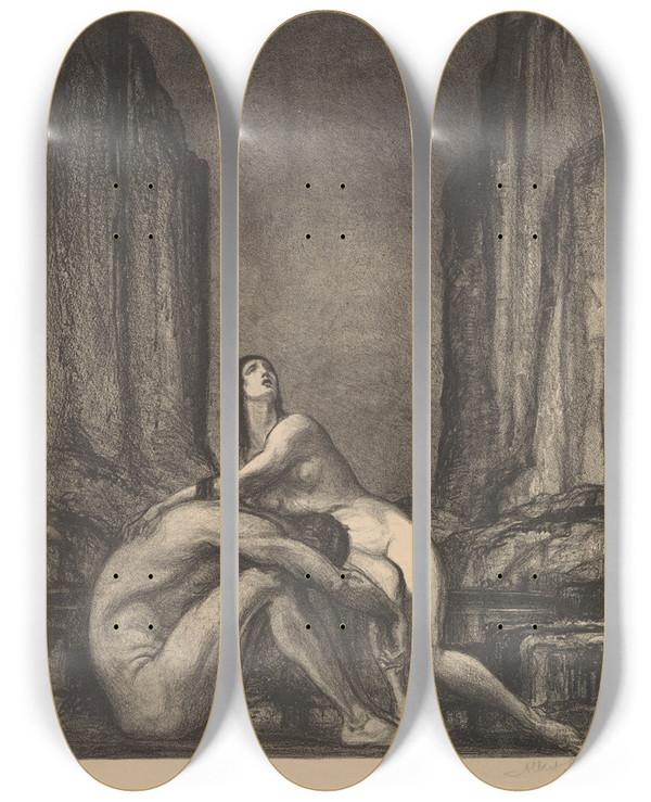 Triptych art skateboard deck of Albert Sterner Wilderness by Albert Sterner (1863-1946)