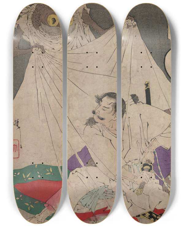 Triptych art skateboard deck of Tsukioka Yoshitoshi Tsuchigumo_2 by Tsukioka Yoshitoshi (1839-1892)