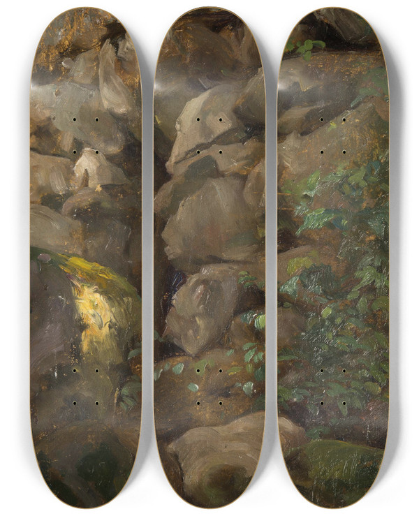 Triptych art skateboard deck of Karl Maria Thuma Study Of Stones by Karl Maria Thuma (1870-1925)
