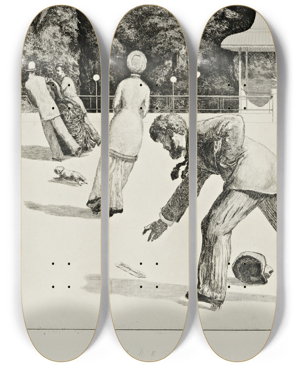 Triptych art skateboard deck of Max Klinger The Action by Max Klinger (1857-1920)