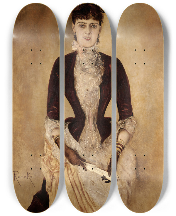 Triptych art skateboard deck of Anton Romako Portrait Of Isabella Reisser by Anton Romako (1832-1889)