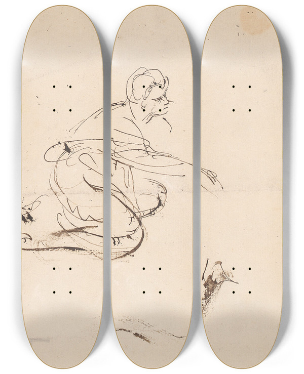 Triptych art skateboard deck of Sir Joshua Reynolds Figure by Sir Joshua Reynolds (1723-1792)