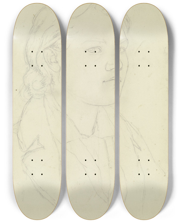 Triptych art skateboard deck of Eugen Eduard Schffer Bildnis Eines Jnglings Mit Langen Haaren by Eugen Eduard Schaffer (1802-1871)